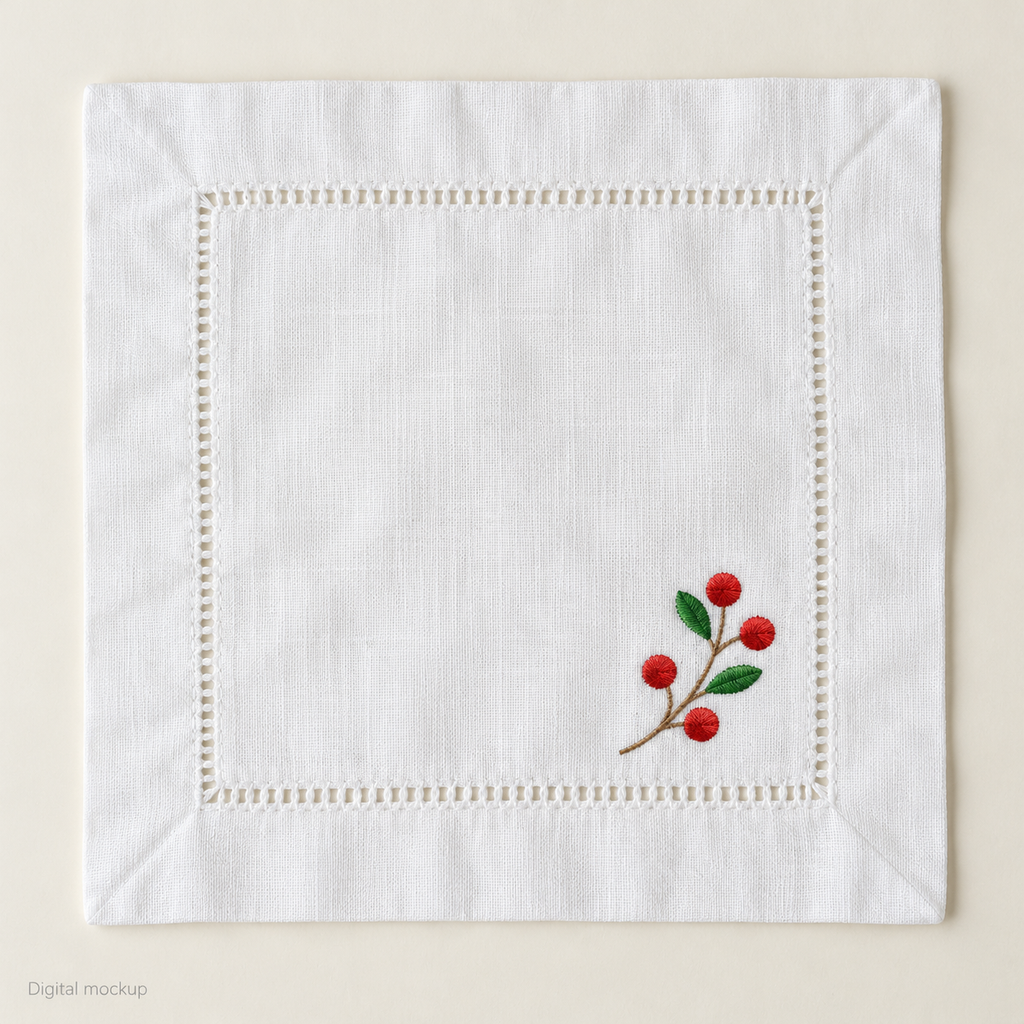 Holiday Embroidered Cocktail Napkins